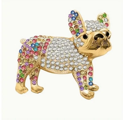 Broche Betsey Johnson Cristal Frenchie Perro Tono Dorado Bulldog Francés Foto 1 de 2