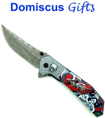 8 1/2 英寸全新! WarTech Red DRAGON 3D 幻想哥特式红色黑色口袋刀 — 第 1/4 张图片