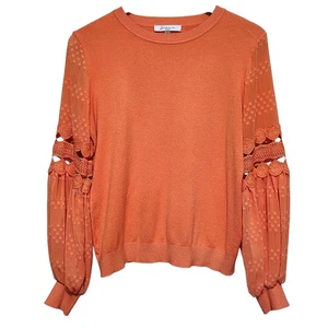 Suéter Sioni Milano Mujer M Naranja Encaje Crochet Transparente Otoño Boho Femenino - Imagen 1 de 8