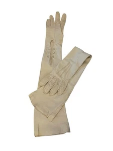 Vintage Wear Right Real Kid Ivory Soft Leather Gloves France Women's Size 7.5 - Picture 1 of 7