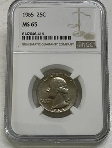 1965 Washington Quarter 25c NGC MS65 Mint State Uncirculated - Picture 1 of 5