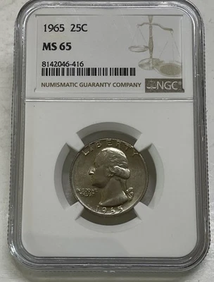 1965 Washington Quarter 25c NGC MS65 Mint State Uncirculated - Image 1 of 4