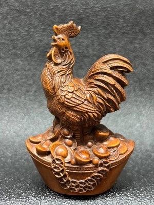 8 CM China Exquisite Boxwood Handmade Carved YuanBao Rooster Cock Statue W060 - Image 1 of 4