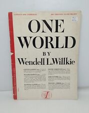 ONE WORLD by Wendell Wilkie 11th Printing 1943 Simon & Schuster Soft Cover