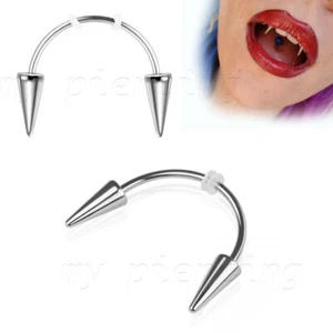 16G 3/4" Surgical Steel Spike End Curved Barbell with O-Rings Smiley Piercing - Picture 1 of 3