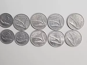 Coin Lot: Italy: 5 & 10 Lire 1951, 1952, 1955, 1958, 1974. Dolphin Plough 0721A - Picture 1 of 9