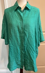 Compagnie Internationale Express Large Button Up Green 100% Silk Vintage - Picture 1 of 9