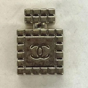 Vintage Silver CHANEL Perfume Bottle Brooch with Chocolate Bar Design - Picture 1 of 8