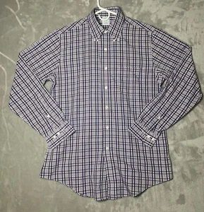 Brooks Brothers Button Shirt Mens Medium Plaid Purple White Long Sleeve - Picture 1 of 12