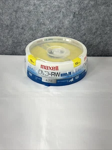 BRAND NEW MAXELL DVD-RW 2x 4.7-GB/2 Hour Single-Sided Discs, 15 Count on Spindle - Picture 1 of 9