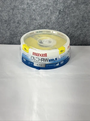 BRAND NEW MAXELL DVD-RW 2x 4.7-GB/2 Hour Single-Sided Discs, 15 Count on Spindle - Image 1 of 4