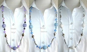 Modeschmuck  Kette  Halskette  Leinen - Optik   long   Flieder  +  Blau  neu - Bild 1 von 1