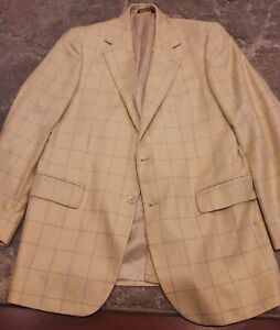Brooks Brothers Mens Blazer Sport Coat Two Button Silk Jacket 40R Yellow Blue