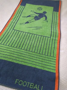 Vintage Beach Bath Towel Football Blue Green Sports Gym Holiday Towel 80s - Picture 1 of 17