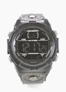 Marathon Herren Armbanduhr Kunststoff Schwarz Grau Leder 30m Licht Chrono Alarm - Bild 1 von 6
