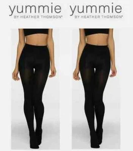 Size L YUMMIE by Heather Thompson 2 PACK Black Opague Tights New in Pack - Picture 1 of 5