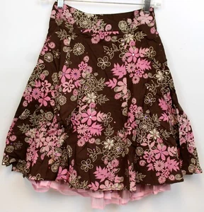 NEW Y2K Limited Too Brown Skirt sz 12 Reg Pink Flowers Sequins Lined Tulle Flare - Picture 1 of 8