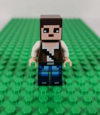 LEGO Minecraft Pixelated, Reddish Brown Vest Strap Blue Jeans Minifigure min036 - Image 1 of 2