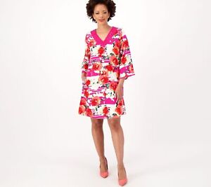 Isaac Mizrahi Live! Women's Dress Sz XS Printed Stretch Pink A596714