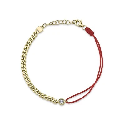 Diamond Bezel Chain Link & Cord 14k Yellow Gold Natural Round Red Nylon 0.10ct - Image 1 of 2