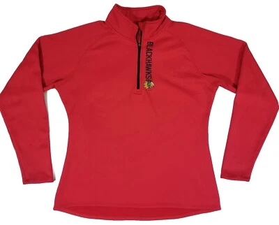 CHICAGO BLACKHAWKS толстовка женщин L пуловер свитер насмешливый 1/4 молнии тепловой красный - Изображение 1 из 4