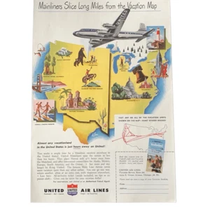 Vintage United Air Lines Vacation Map Ad Advertisement - Picture 1 of 4