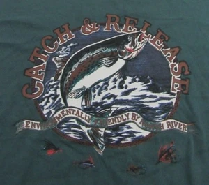 CATCH & RELEASE Rainbow Trout Fly Fishing North River SS Green T Shirt Size XL - Picture 1 of 6