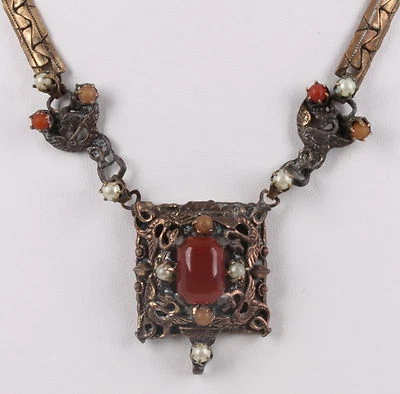 COLLAR PIEDRAS ÁMBAR PERLA BÁLTICA ANTIGUA ORO ROSA Y DORADO MODA 5656 Foto 1 de 4