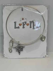 New LPN Theme Bangle Charm Bracelet Silver Handmade Expandable - Picture 1 of 3