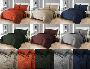 Autosonic Quilted Bedspread & Pillow Shams Emboss Textured Polyester Bed Throw - Picture 1 of 16