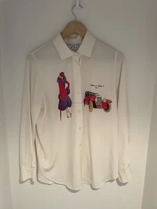 DEFENSE DE AFFICHER Stunning Vintage Print Cream Print Sz 1 Bust 40” Blouse - Picture 1 of 7