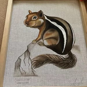 LEIGH needlepoint HP handpainted Canvas Wildlife Chipmunk Animal Forest - Picture 1 of 15