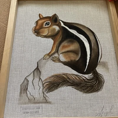 LEIGH needlepoint HP handpainted Canvas Wildlife Chipmunk Animal Forest - Image 1 of 4