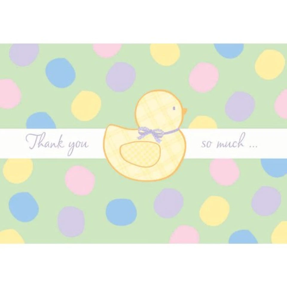 Baby Duckie Polka Dot Green Animal Baby Shower Party Thank You Notes Cards - Image 1 of 1