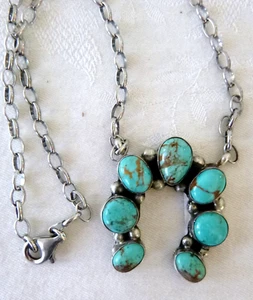 Signed Navajo Augustine Largo Turquoise Pendant Necklace 925 Sterling Silver - Picture 1 of 4