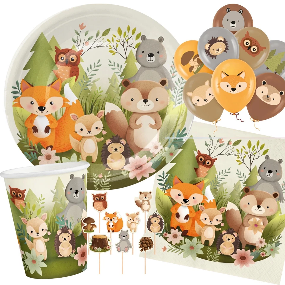 WALDTIERE - Geschirr Deko Wald Tiere Geburtstag Party Kindergeburtstag Waldparty - Bild 1 von 1