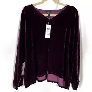 Eileen Fisher Velvet Top Purple V-Neck Pullover Long Dolman Sleeve Sz L - Picture 1 of 9