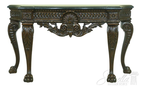 L53754EC: Large Georgian Carved Console Table w. Marble Top Cover