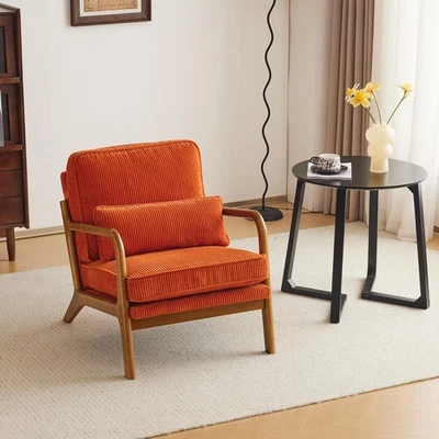 Silla con detalles de pana para sala de estar, sillón moderno de mediados de siglo gris oscuro Foto 1 de 4