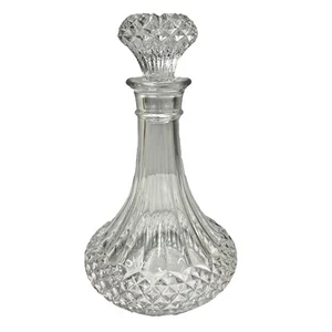 Vintage Diamond-Cut Crystal Glass Decanter w/ Stopper – Clear Barware Bottle - Picture 1 of 10