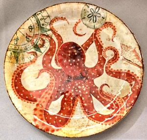 SET OF 7 PIER 1 OCTOPUS MELAMINE LUNCHEON LUNCH PLATES 9" - Picture 1 of 2