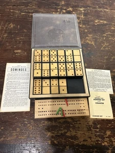Rare VTG WM. F. Drueke & Sons, Inc. Wood  Dominoes Set USA MADE W/Counter - Picture 1 of 7