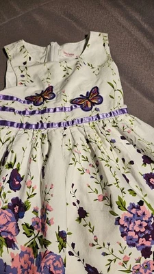 Sunny Fashion Girls Summer Dress with Belt Size 4/5 Purple Flowers & Butterflies - Image 1 of 4