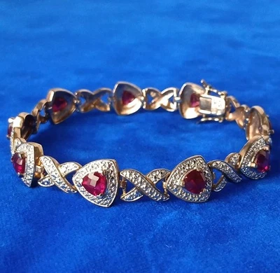 Pulsera Tenis Ross Simons Oro Vermeil 925 Trillones Corte Rosa Granate Eslabón X Foto 1 de 4