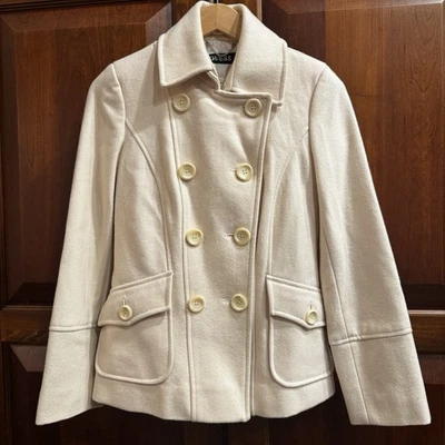 Guess Women’s Wool Blend Cream Pea Coat Double Breasted Size Small - Image 1 of 4