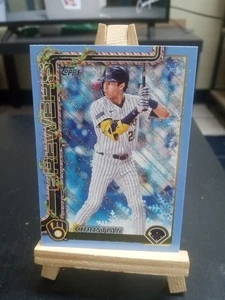 2025 Topps Holiday Christian Yelich Light Blue & White Glitter Holiday #H25 - Bild 1 von 2