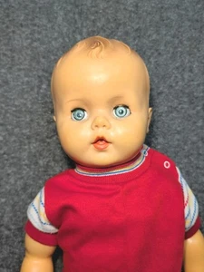 Vintage Junge Baby Puppe 24 Zoll markiert 25-11 mit rotem einteiligem Outfit  - Bild 1 von 24
