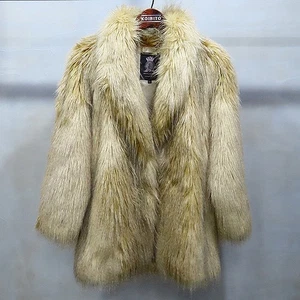 JUICY COUTURE Acrylic Polyester Blend Yellow Beige Color Faux Fur Women's Coat - Picture 1 of 7