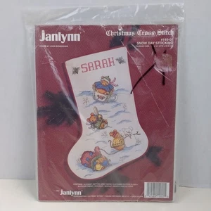 Janlynn Christmas Kit Punto Croce Calza Giorno Neve #149-01 1993 Nuovo Sigillato - Foto 1 di 2