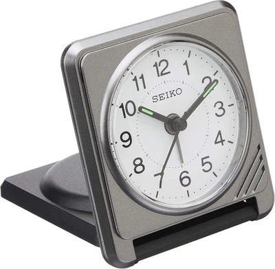 Seiko QQ638S Analog Travel Alarm Clock Compact Folding Gray Metallic New - Image 1 of 3